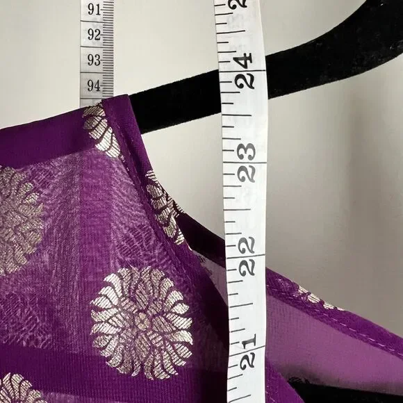 Francesca’s Sheer Metallic Dot Blouse Size L Purple Drama & Gold Foil Energy - Picture 7 of 11